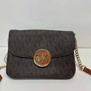 Michael Kors Dark Brown Crossbody Bag with Gold Accents